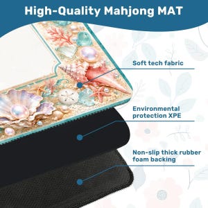 Tapete de mesa de Mahjong con diseño de conchas marinas y perlas, con bolsa de transporte, tapete de juego con diseño costero y oceánico, accesorio de regalo para Mahjong, 80 x 80 cm (se envía enrollado). imagen 4