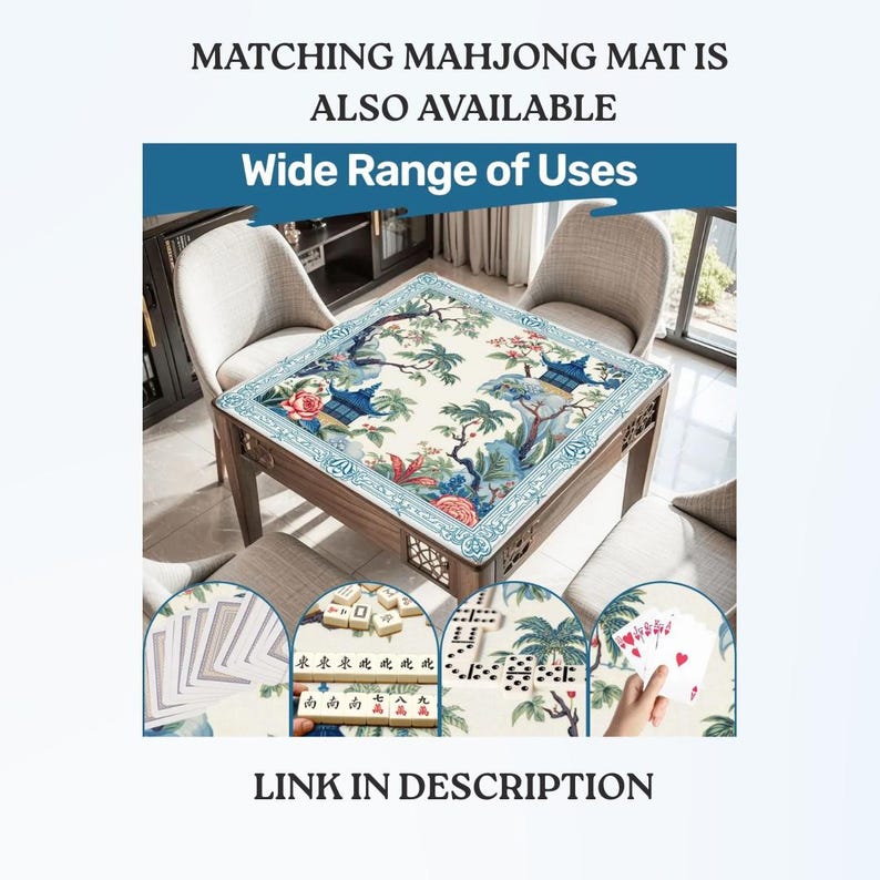 Chinoiserie Mahjong Tasche, Aufbewahrungstasche für blaue Pagoden, Mahjong-Etui mit Reißverschluss, Tote- und Zubehörtaschen separat erhältlich Bild 8