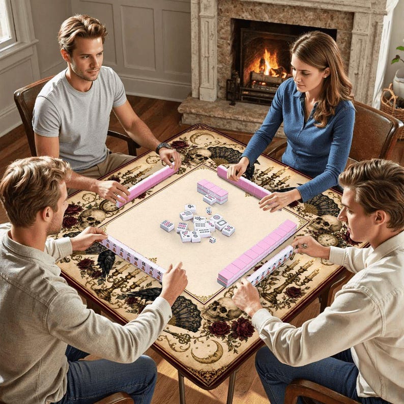 Gothic Raven Mahjong Mat,Halloween Mat with Carry Bag , Spooky Game Night Accessory Gift for Mahjong Players 31.5"x31.5" (Ship Rolled up) image 6