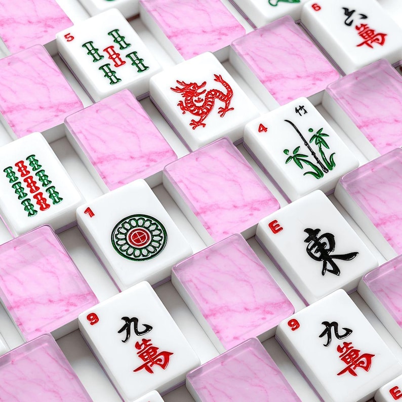 American Mahjong Tiles Set, Pink Marble Mahjong Tiles, Acrylic Mahjong Game Pieces, Travel Mahjong Gift, Cute Mahjong Accessories Bild 1