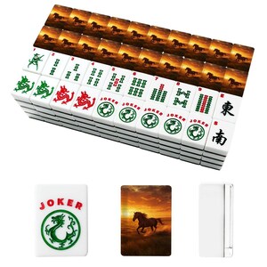 Horse Theme Mahjong Tile Set 166 Pieces, Hand Painted Mahjong Tiles, American Mahjong Game Set, Western Sunset Horse Design Gift zdjęcie 2