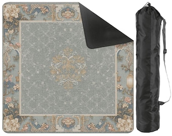 Vintage Style Mahjong Table Mat with Bag – Foldable Waterproof 31.5"x31.5" Game Mat with Ornate Floral Border for Mahjong and Card Games