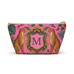 Personalized Mahjong Tote Bag, Leopard Pink Monogram Mahjong Storage Bag Large Mahjong Tile Tote with Zipper Pouch Accessory Bags Small Pouch Only