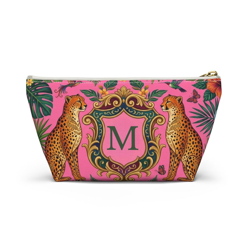 Personalized Mahjong Tote Bag, Leopard Pink Monogram Mahjong Storage Bag Large Mahjong Tile Tote with Zipper Pouch Accessory Bags Small Pouch Only
