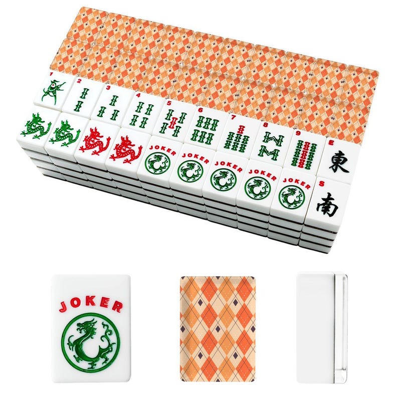 Orange Plaid American Mahjong Tiles Set Fall Mahjongg Accessories Travel Game Tiles Gift for Mahjong Players Cozy Party Game Decor Set image 2