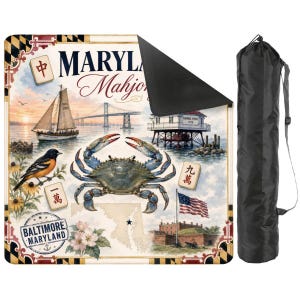 Maryland Mahjong Mat, Chesapeake Bay Blue Crab Game Mat, Baltimore Mahjong Table Mat, Coastal Maryland Tile Mat 31.5"x31.5" (Ship Rolled up) image 2