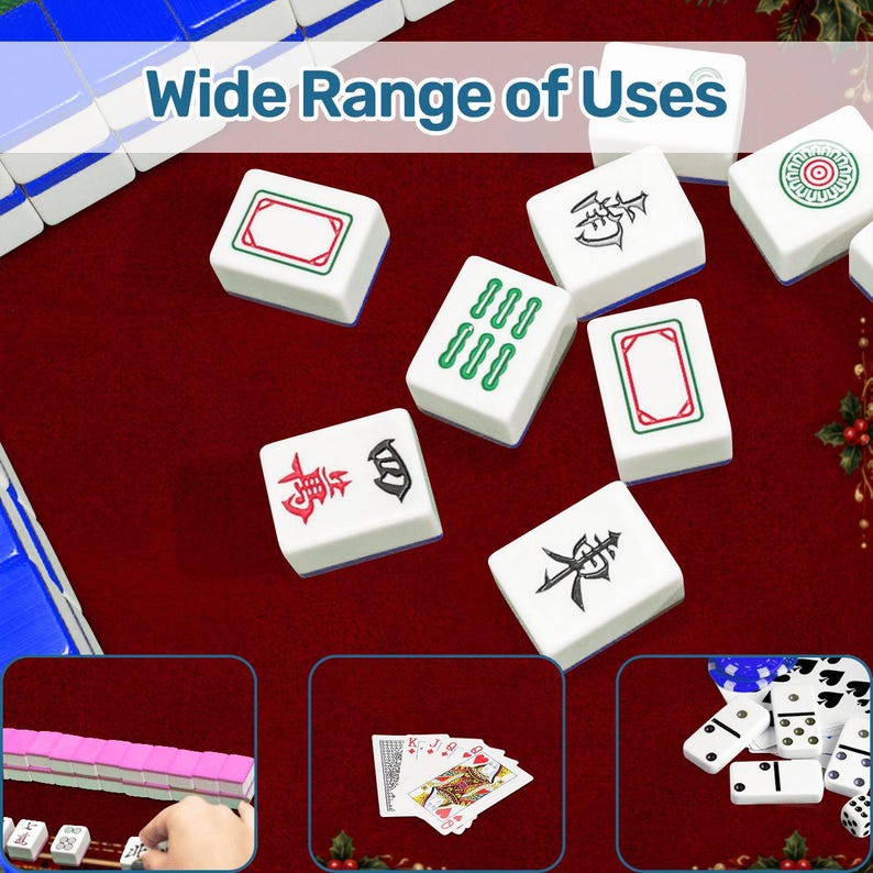 Tapete de Mahjong navideño con diseño de acebo a cuadros rojos y bolsa de transporte, tapete de Mahjong para las fiestas, regalo ideal para una noche de juegos festiva, 80 x 80 cm (se envía enrollado). imagen 9