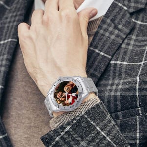 Personalized Men’s Stainless Steel Photo Watch, Custom Picture Wristwatch, Family Photo Watch Gift for Husband Dad Boyfriend image 4