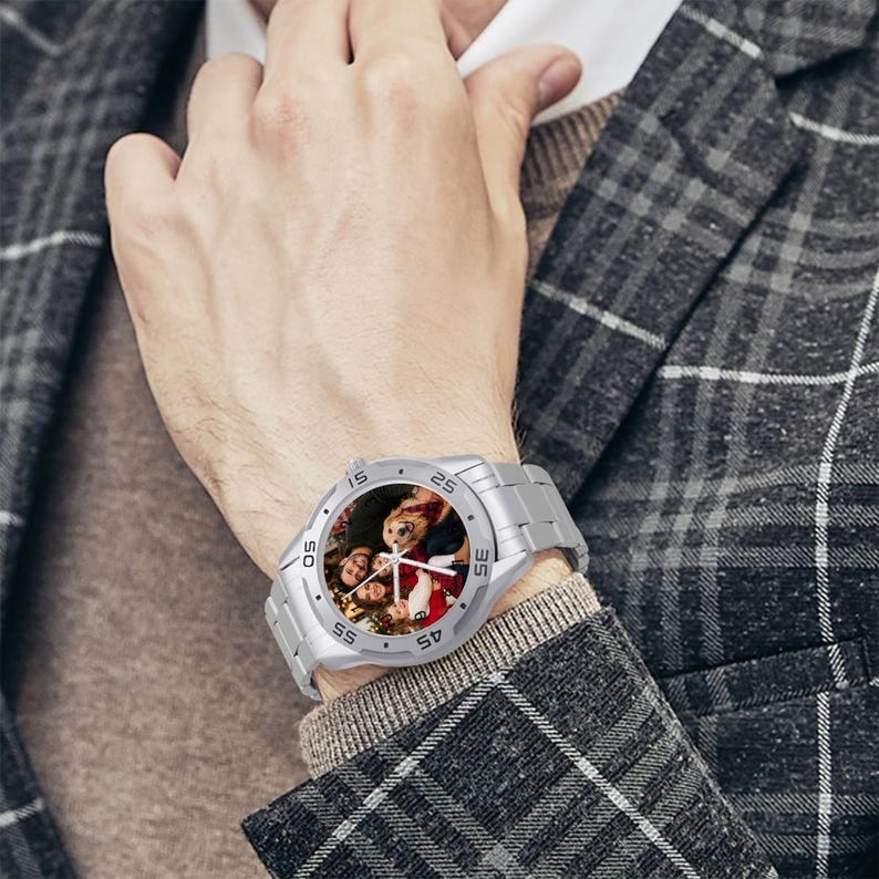 Personalized Men’s Stainless Steel Photo Watch, Custom Picture Wristwatch, Family Photo Watch Gift for Husband Dad Boyfriend image 4