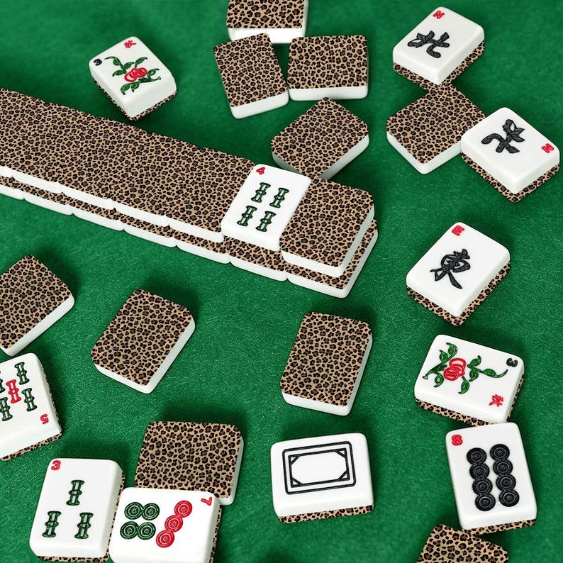Leopard American Mahjong Tiles Set, Acrylic Mahjong Tiles with Cheetah Print Backs, 166 Piece Tile Game Gift for Players, 166 pieces image 7