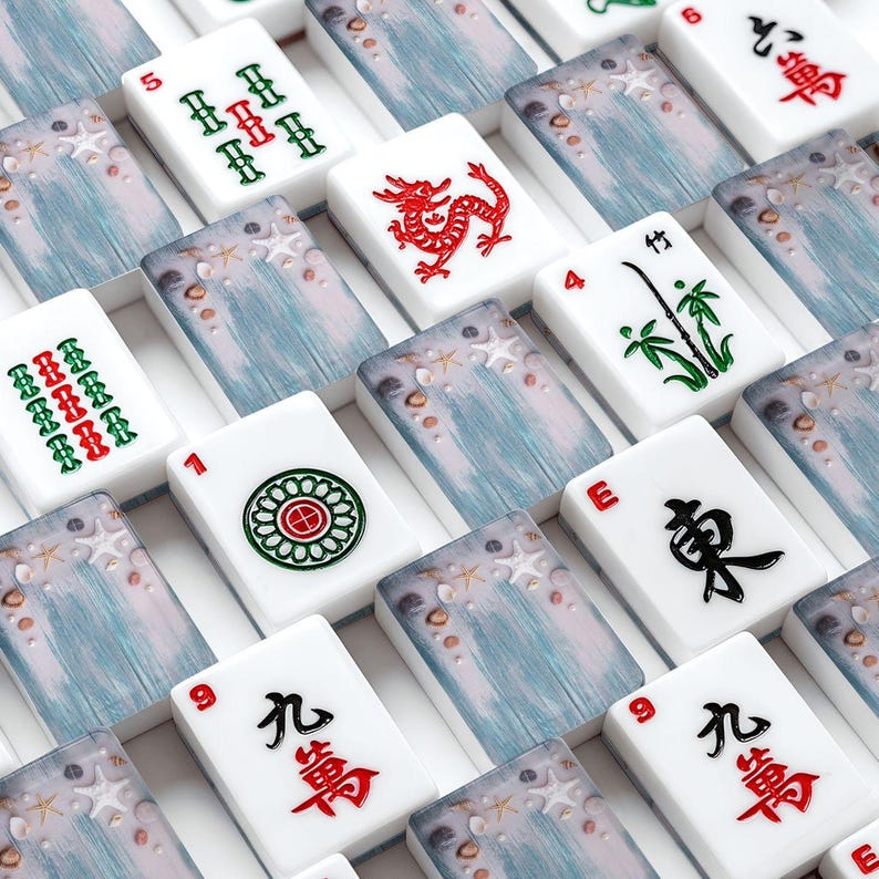 American Mahjong Tiles Set, Coastal Shell Mahjong Tiles, Beach Inspired Mahjong Game Pieces, Travel Mahjong Gift, Ocean Mahjong Accessories afbeelding 1