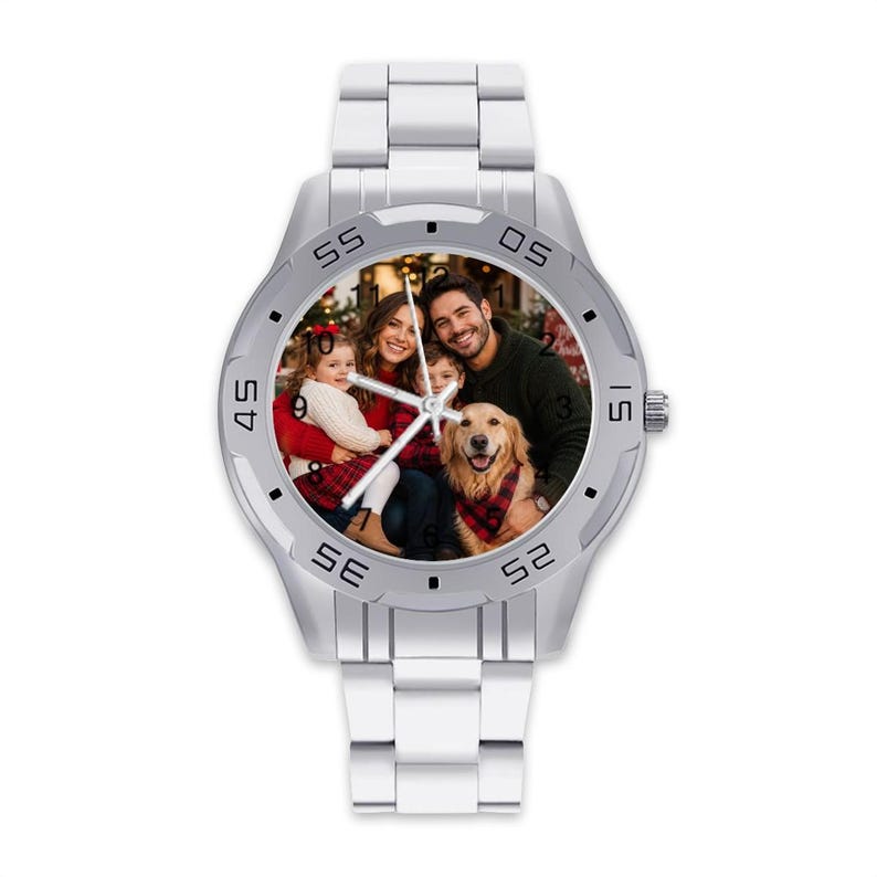 Personalized Men’s Stainless Steel Photo Watch, Custom Picture Wristwatch, Family Photo Watch Gift for Husband Dad Boyfriend image 5