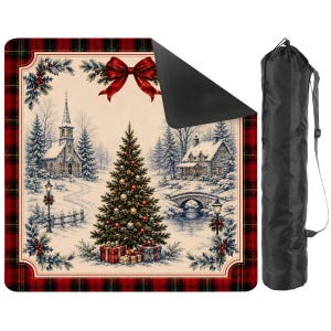 Christmas Mahjong Mat Winter Village Design with Carry Bag, Holiday Mahjong Mat,Festive Game Night Gift 31.5"x31.5" (Ship Rolled up) imagem 1