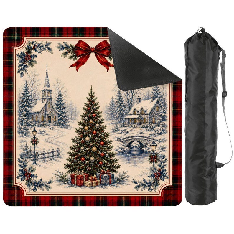 Christmas Mahjong Mat Winter Village Design with Carry Bag, Holiday Mahjong Mat,Festive Game Night Gift 31.5"x31.5" (Ship Rolled up) imagem 1