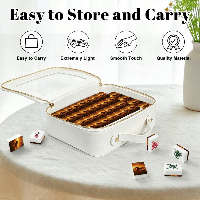 Horse Theme Mahjong Tile Set 166 Pieces, Hand Painted Mahjong Tiles, American Mahjong Game Set, Western Sunset Horse Design Gift zdjęcie 6