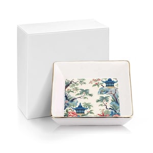 Blue Pagoda Chinoiserie Mahjong Dice Dish Tray, Ceramic Tile Game Bowl, Floral Mahjong Accessory Gift for Game Night Players image 5