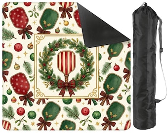Christmas Pickleball Mahjong Mat ,Holiday Mat with Carry Bag,Festive Accessory Gift for Pickleball Players 31.5"x31.5" (Ship Rolled up)