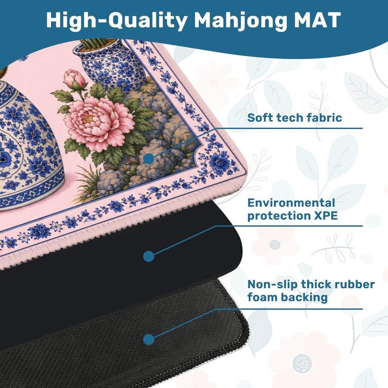Pink Monkey Mahjong Mat, Chinoiserie Mahjong Table Cover, Floral Monkey Gift, Portable Mahjong Accessories 31.5"x31.5" (Ship Rolled up) image 4