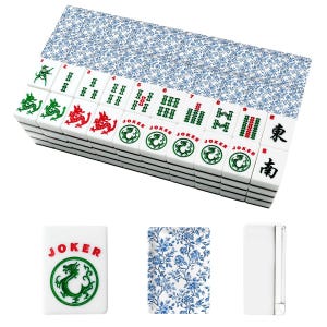 Blue Floral Mahjong Tile Set 166 Pieces,Chinoiserie Mahjong Tiles, Luxury American Mahjong Game Set image 2