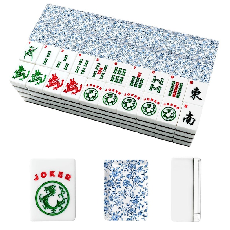 Blue Floral Mahjong Tile Set 166 Pieces,Chinoiserie Mahjong Tiles, Luxury American Mahjong Game Set image 2