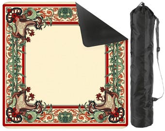 Tapete de Mahjong Vintage con diseño de dragón y borde ornamentado, tapete antideslizante para mesa de Mahjong, tapete de juego de Mahjong con bolsa de almacenamiento, tamaño 31.5" x 31.5" (se envía enrollado).
