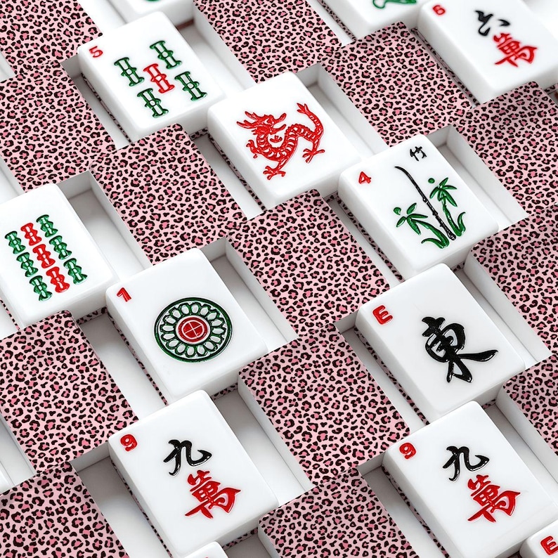 American Mahjong Tiles Set, Pink Leopard Mahjong Tiles, Acrylic Mahjong Game Pieces, Travel Mahjong Gift, Cute Mahjong Accessories image 1