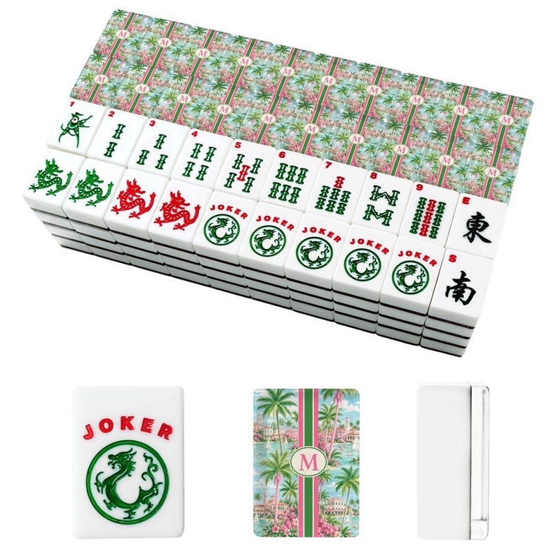 Personalized Tropical Mahjong Tiles Set, Custom Initial Palm Beach American Mahjong Tiles, Acrylic 166 Piece Game Night Gift Set image 2