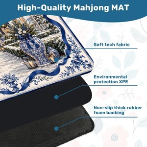 Christmas Chinoiserie Mahjong Mat Set, Blue White Mansion Game Mat with Carry Bag, Holiday Mahjong Gift 31.5"x31.5" (Ship Rolled up) zdjęcie 4