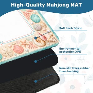 Seashell Mahjong Table Mat with Travel Carry Bag, Coastal Ocean Tile Game Mat, Mahjong Accessory Gift 31.5"x31.5" (Ship Rolled up) image 4