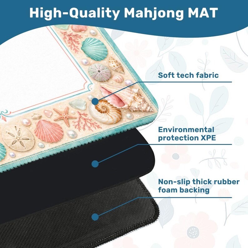 Seashell Mahjong Table Mat with Travel Carry Bag, Coastal Ocean Tile Game Mat, Mahjong Accessory Gift 31.5"x31.5" (Ship Rolled up) image 4