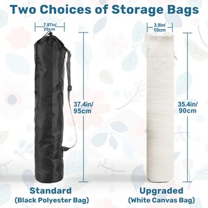 Puede incluir: Dos opciones de bolsas de almacenamiento: una bolsa de poli&eacute;ster negra de 20 cm de ancho por 95 cm de alto, y una bolsa de lona blanca de 10 cm de ancho por 90 cm de alto. Ambas bolsas son cil&iacute;ndricas y cuentan con cierres de cord&oacute;n.
