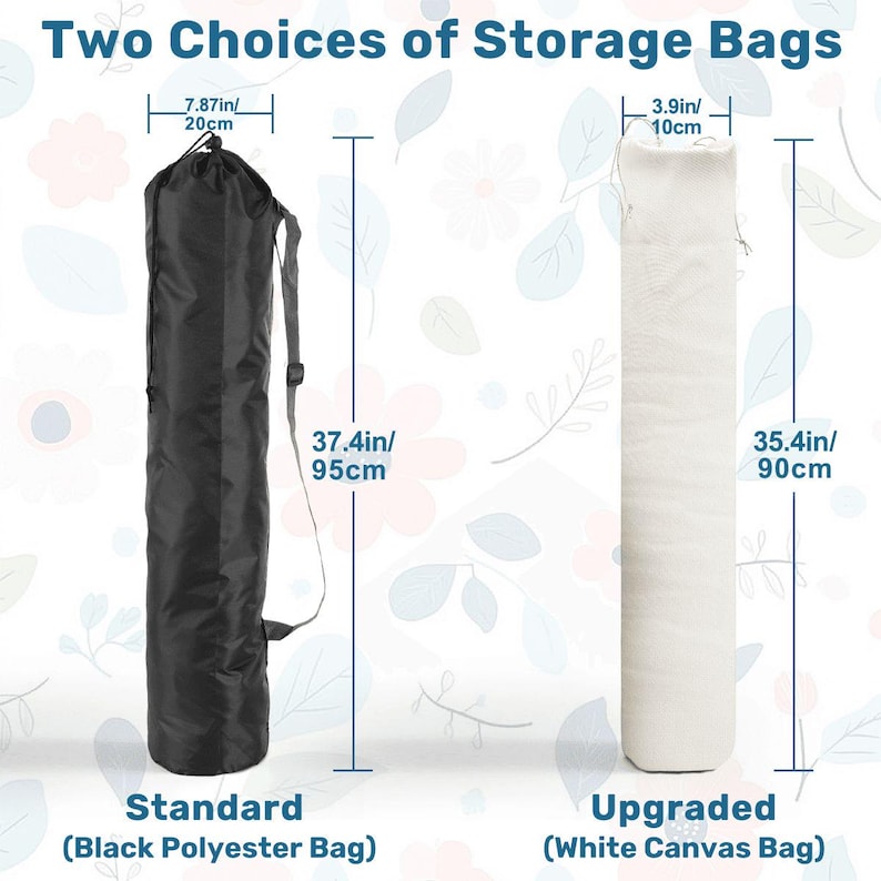 Puede incluir: Dos opciones de bolsas de almacenamiento: una bolsa de poli&eacute;ster negra de 20 cm de ancho por 95 cm de alto, y una bolsa de lona blanca de 10 cm de ancho por 90 cm de alto. Ambas bolsas son cil&iacute;ndricas y cuentan con cierres de cord&oacute;n.