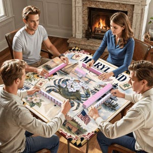 Maryland Mahjong Mat, Chesapeake Bay Blue Crab Game Mat, Baltimore Mahjong Table Mat, Coastal Maryland Tile Mat 31.5"x31.5" (Ship Rolled up) image 7