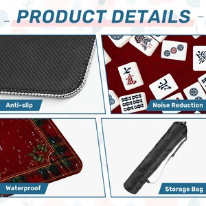Tapete de Mahjong navideño con diseño de acebo a cuadros rojos y bolsa de transporte, tapete de Mahjong para las fiestas, regalo ideal para una noche de juegos festiva, 80 x 80 cm (se envía enrollado). imagen 5