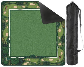 Golf Course Mahjong Mat 31.5x31.5 | Green Fairway Border Game Mat | Non-Slip Table Cover with Carry Bag | Square Gaming Mat (Ship Rolled up)