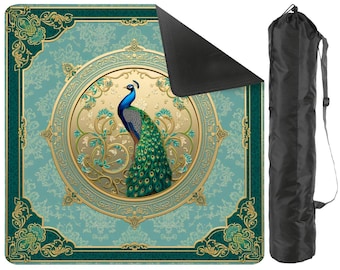 Tapete de Mahjong Peacock de 31,5 x 31,5 pulgadas, tapete de juego de Mahjong portátil antideslizante con bolsa de transporte, tapete de juego decorativo (se envía enrollado).