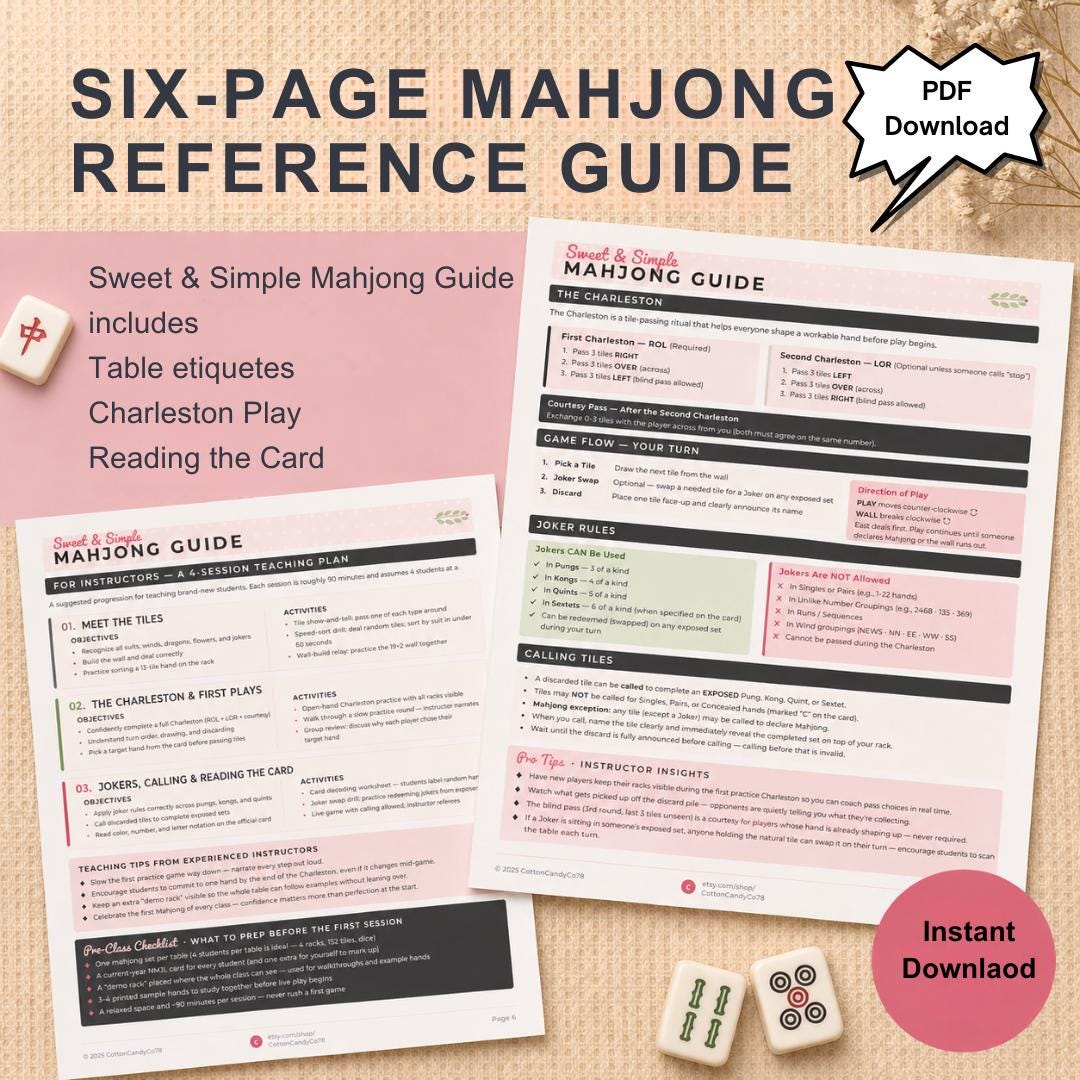 Mahjong Guide.pdf Mahjong Guide Printable | American Mahjong Cheat Sheet | Instructor ...