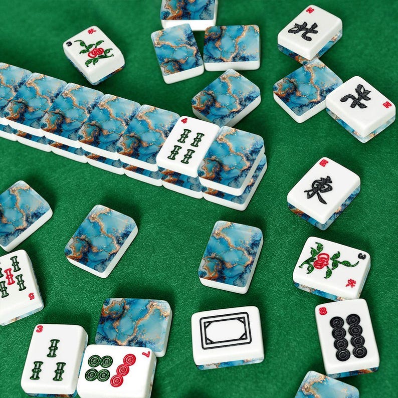 Juego de fichas de Mahjong americano, mármol azul, accesorios para Mahjong, fichas de viaje, regalo para jugadores de Mahjong, juego de fichas chino, decoración. imagen 7