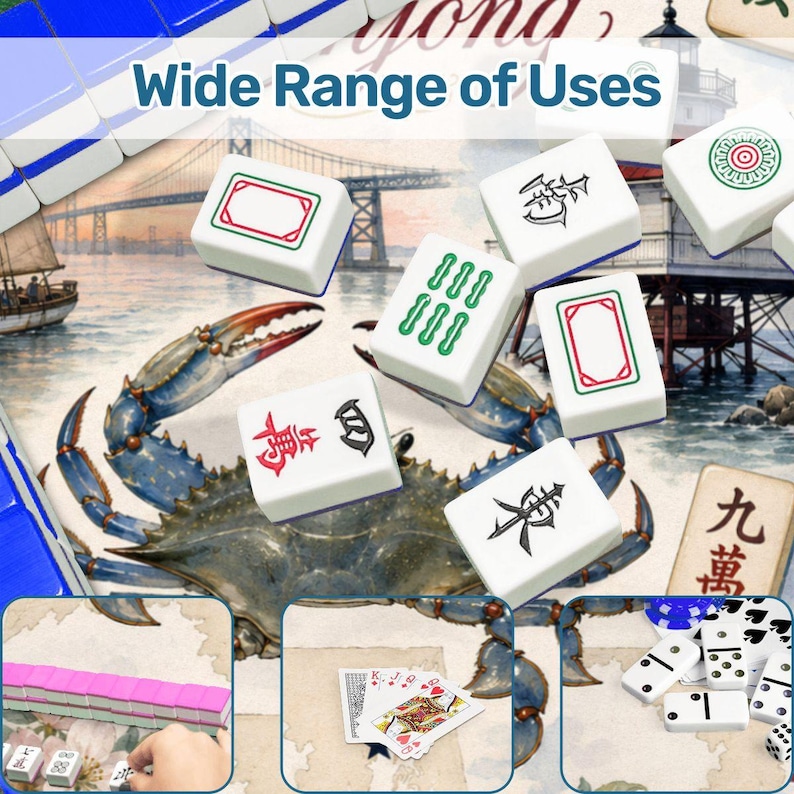 Maryland Mahjong Mat, Chesapeake Bay Blue Crab Game Mat, Baltimore Mahjong Table Mat, Coastal Maryland Tile Mat 31.5"x31.5" (Ship Rolled up) image 9