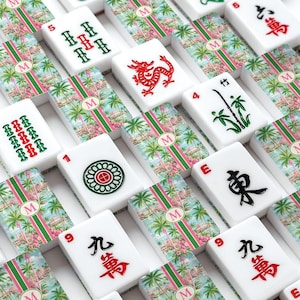 Personalized Tropical Mahjong Tiles Set, Custom Initial Palm Beach American Mahjong Tiles, Acrylic 166 Piece Game Night Gift Set image 1