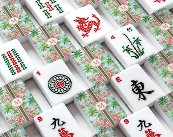Personalized Tropical Mahjong Tiles Set, Custom Initial Palm Beach American Mahjong Tiles, Acrylic 166 Piece Game Night Gift Set