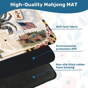 Maryland Mahjong Mat, Chesapeake Bay Blue Crab Game Mat, Baltimore Mahjong Table Mat, Coastal Maryland Tile Mat 31.5"x31.5" (Ship Rolled up) image 5
