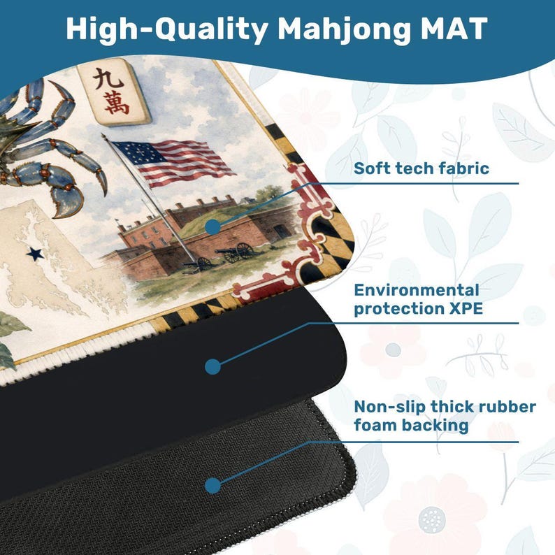 Maryland Mahjong Mat, Chesapeake Bay Blue Crab Game Mat, Baltimore Mahjong Table Mat, Coastal Maryland Tile Mat 31.5"x31.5" (Ship Rolled up) image 5
