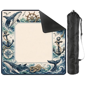 Nautical Mahjong Table Mat with Travel Carry Bag, Whale Anchor Ocean Tile Game Mat, Mahjong Accessory Gift size 31.5"x31.5" (Ship Rolled up) Bild 1