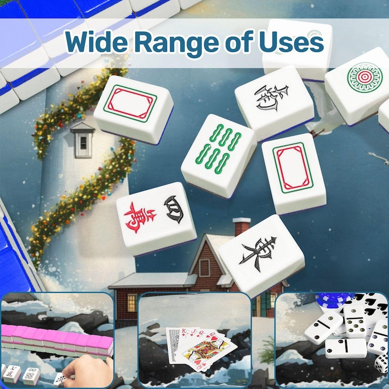 Juego de tapete de mahjong con diseño de faro navideño, tapete de juego con temática costera y bolsa de transporte, regalo ideal para noches de juegos de mahjong, 80 x 80 cm (se envía enrollado). imagen 8