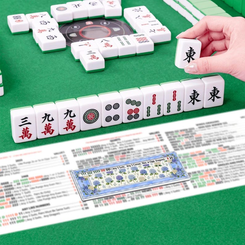 Blue Hydrangea Mahjong Line Reader Set of 4 Acrylic Game Guides, Floral Chinoiserie Mahjong Accessories, Tile Row Helper Gift immagine 5