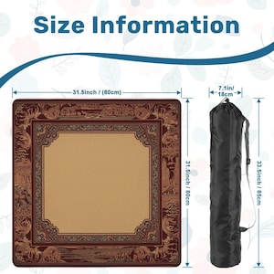 Mahjong Table Mat with Carry Bag – Foldable Waterproof 31.5"x31.5" Game Mat in Warm Brown with Intricate Border for Mahjong and Card Games image 2