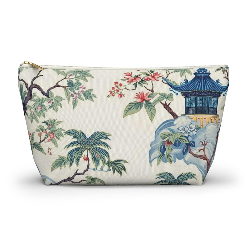 Chinoiserie Mahjong Tasche, Aufbewahrungstasche für blaue Pagoden, Mahjong-Etui mit Reißverschluss, Tote- und Zubehörtaschen separat erhältlich Large Pouch only