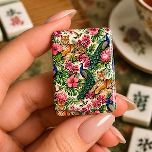 Tropical Mahjong Tiles, Tiger Peacock Floral Tile Set, Exotic Jungle American Mahjong Gift for Game Night Players and Tile Lovers, 160 pcs