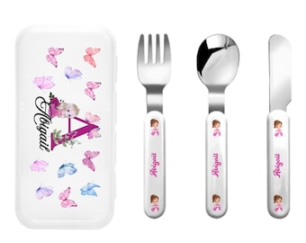 Personalized Kids Cutlery Set: Stainless Steel Utensils with Case